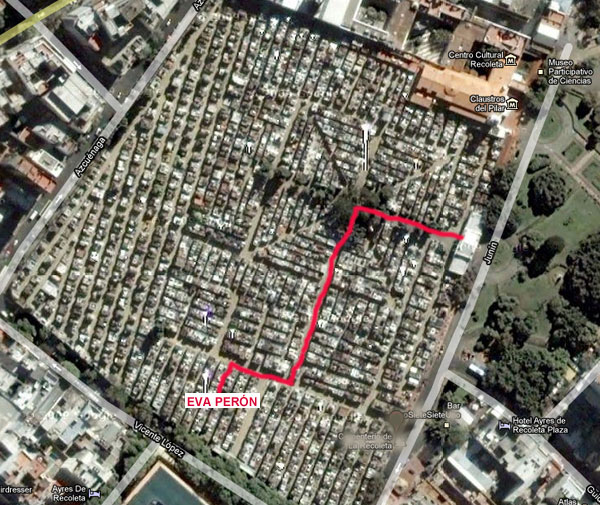 Eva Peron Evita Mapa de Cemiterio da Recoleta